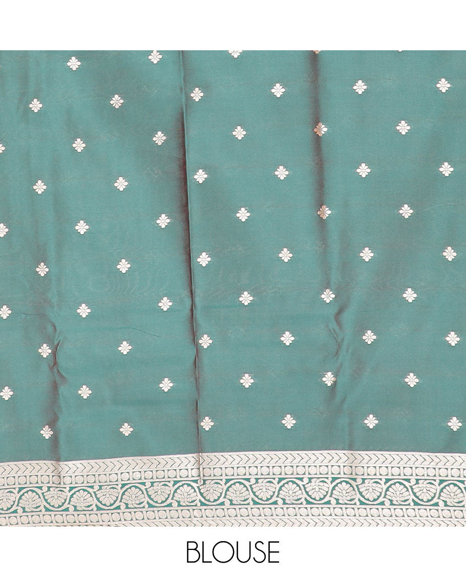Orange leaf motifs butter silk saree with contrast intricate zari design border & argyle design pallu