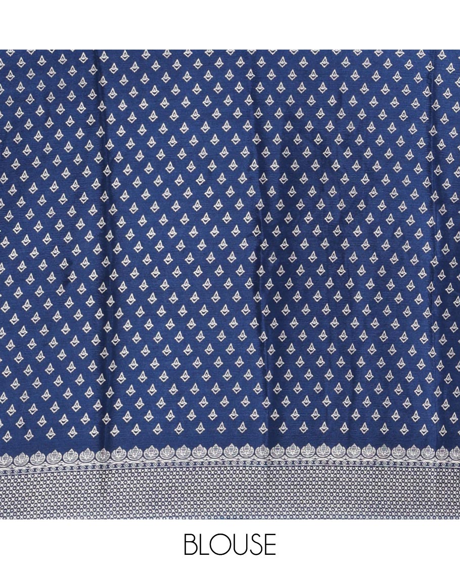 Blue Ajrakh-printed turkey crepe saree, printed border, Ajrakh-printed pallu & small buttas printed blouse