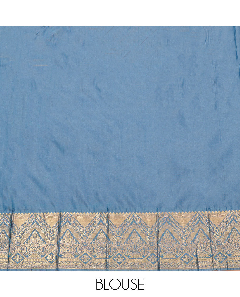Pink Budget Silk Saree, Richly Detailed with Zari Buttas and Stripes, Complemented by a Contrast Traditional Border, Grand Pallu, and a Contrast Blouse
