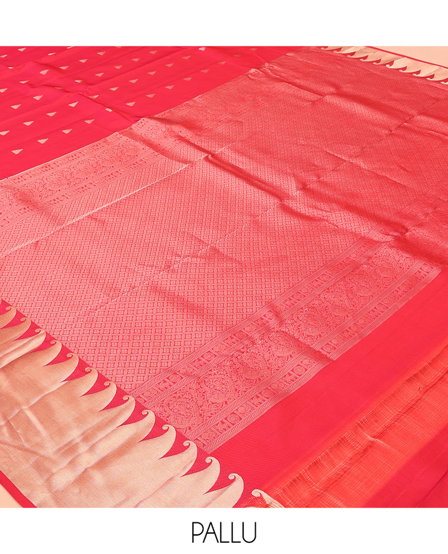 Red Vasundhara Lite Silk Mix Saree, Gleamed Up with Rekku Buttas, a Manga Zari Border, Grand Jaal Pallu, and a Matching Blouse