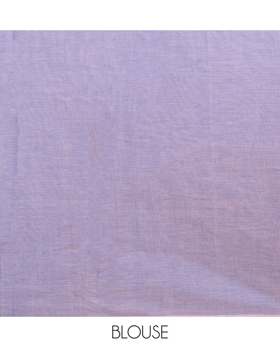 Borderless blue floral buttas Combatiore cotton saree, self-pallu of chevron & floral designs