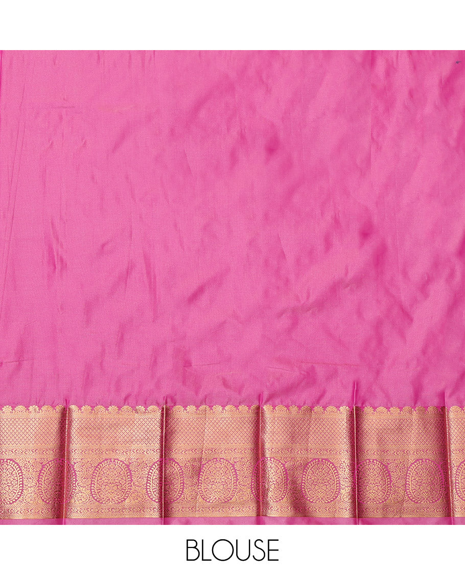 Rama Budget Silk Saree, Decorated with Zari Buttas, Contrast Traditional Zari Border, Grand Pallu, and a Contrast Blouse