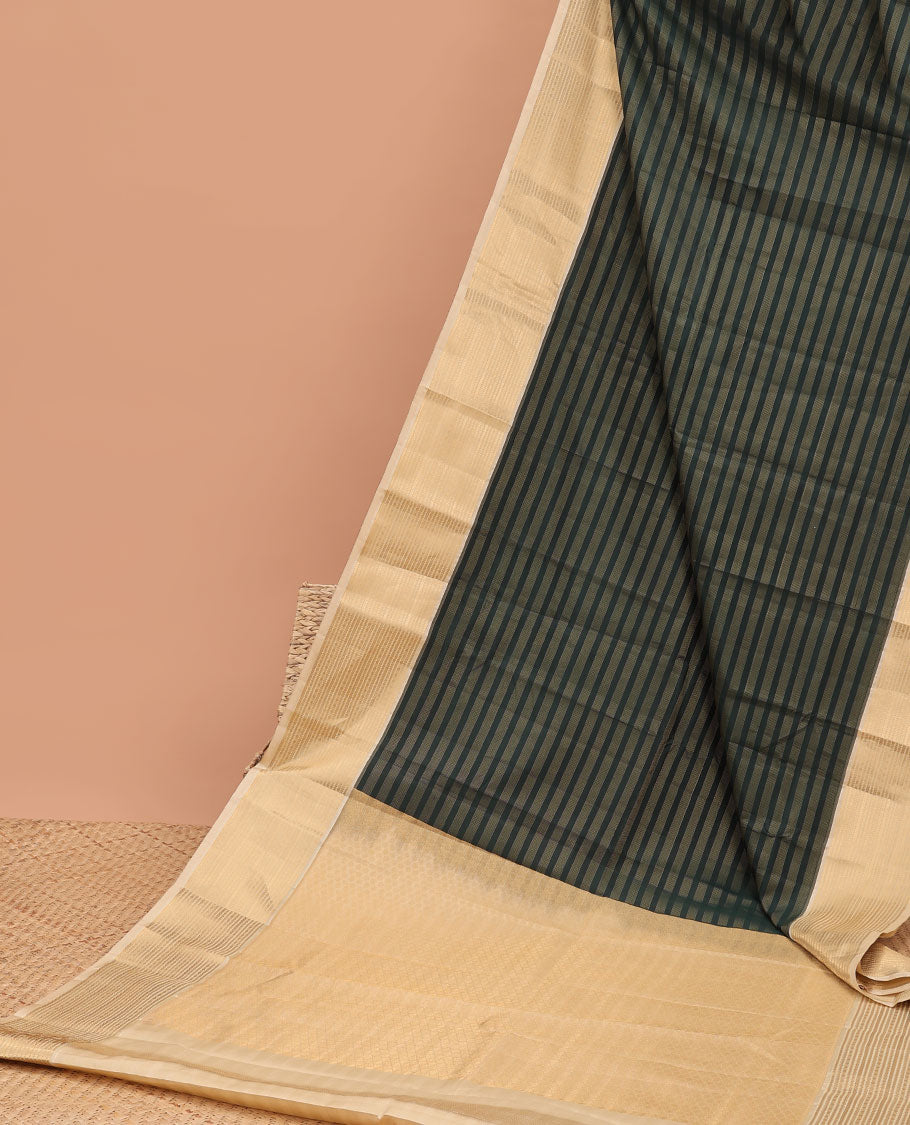 Green striped vasundhara elite silk saree with zari design & intricate zari design pallu