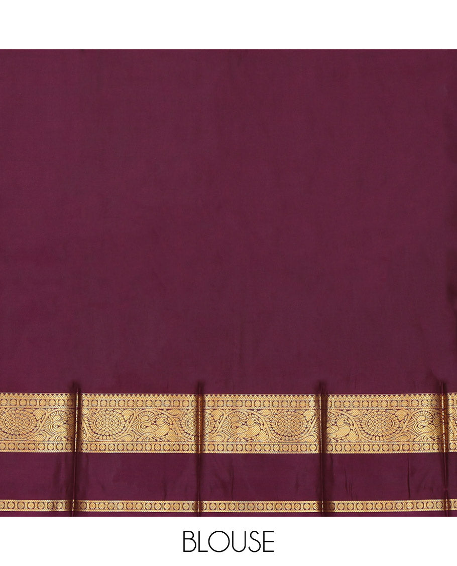 Blue Budget Silk Saree, Enhanced with Peacock and Floral Buttas, a Contrast Traditional Zari Rettai Pettu Border, a Jaal Pallu and a Contrast Blouse