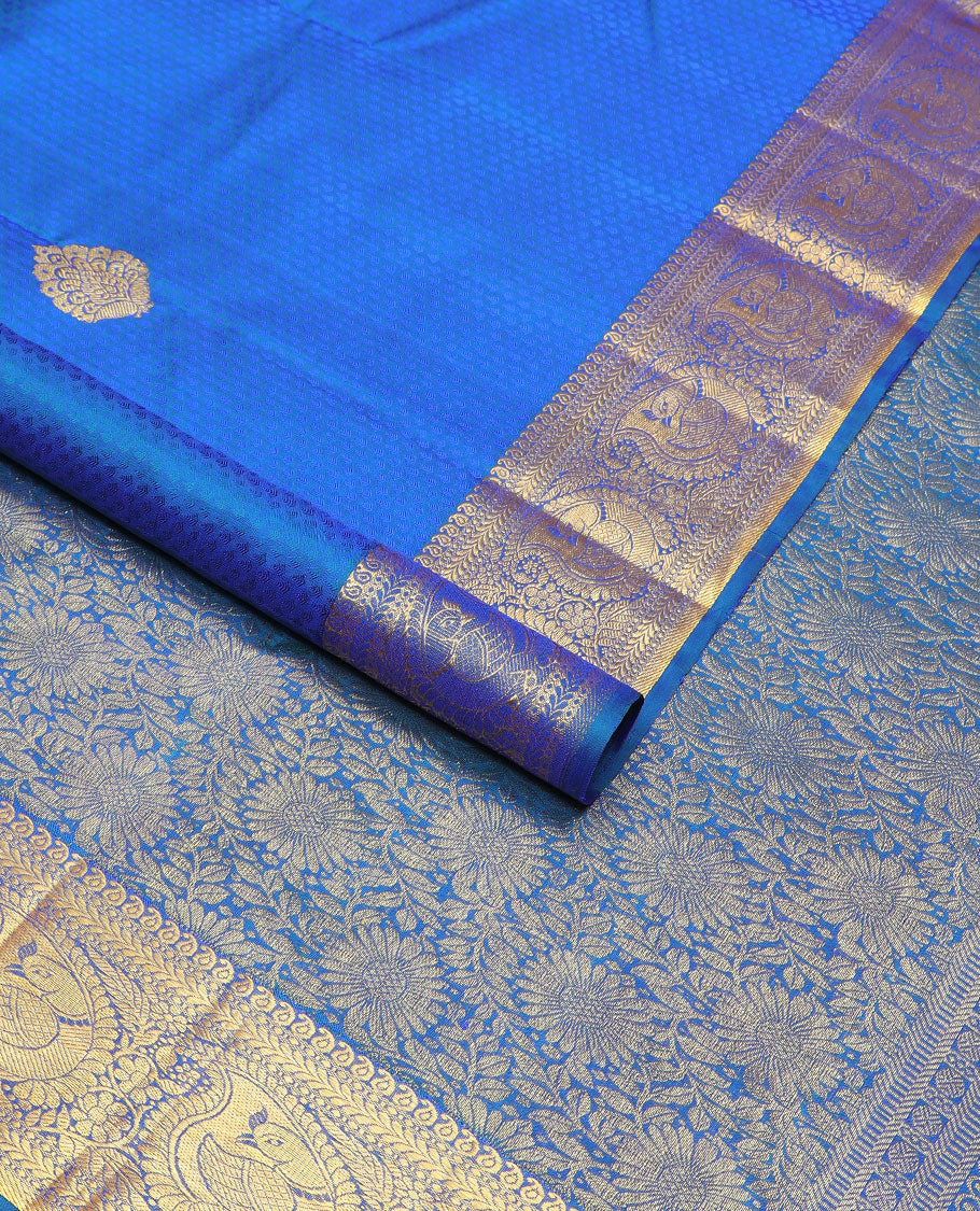 Blue jaal design silk saree with self intrcate zari design border & floral jaal design pallu