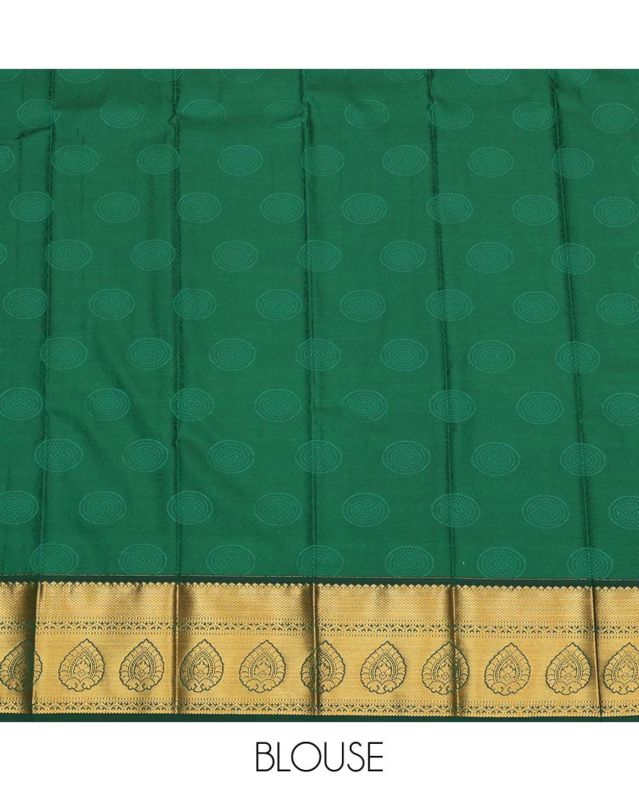 Orange Budget Silk Saree, Embellished with Floral Jacquard Design, Complemented by Contrast Traditional Zari Border, a Geomentric Pallu and a Contrast Blouse