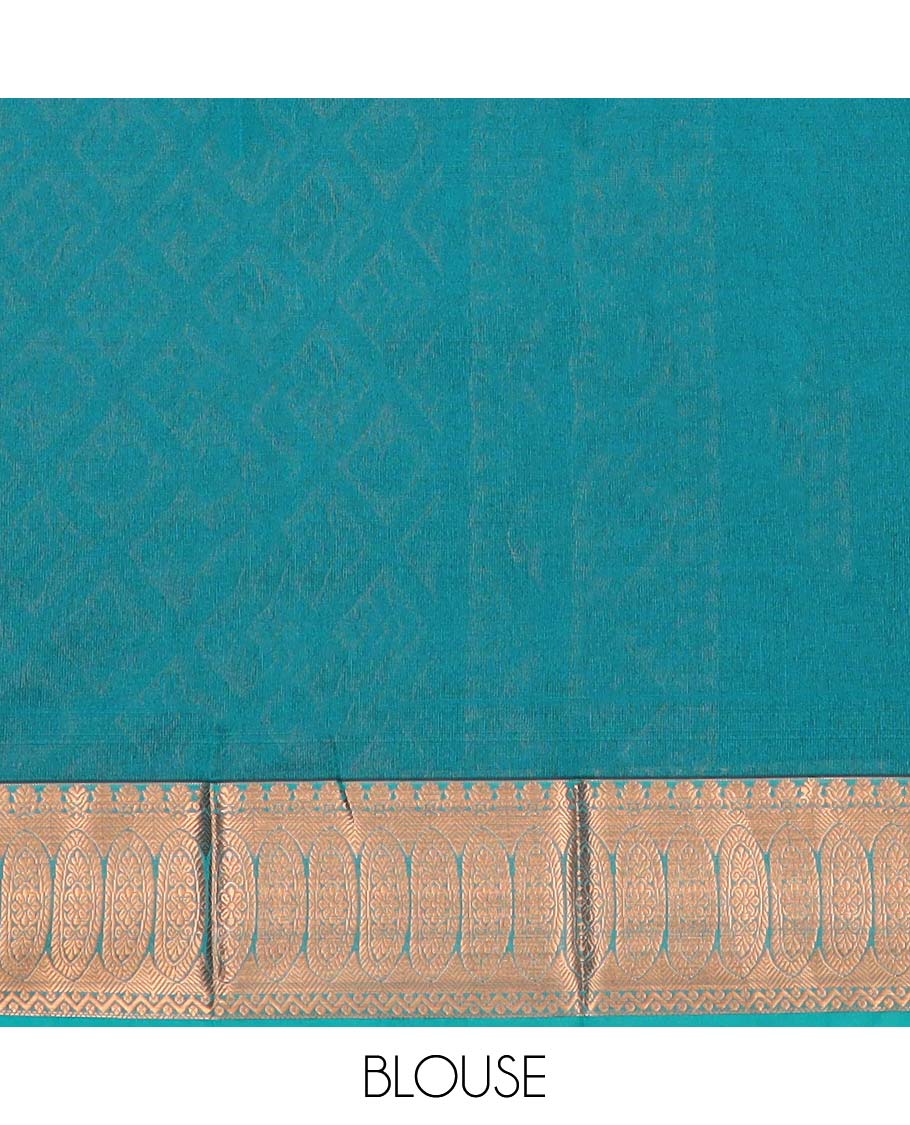 Marron paisley design kora cotton saree with contrast zari design border & floral enclosed checked design pallu