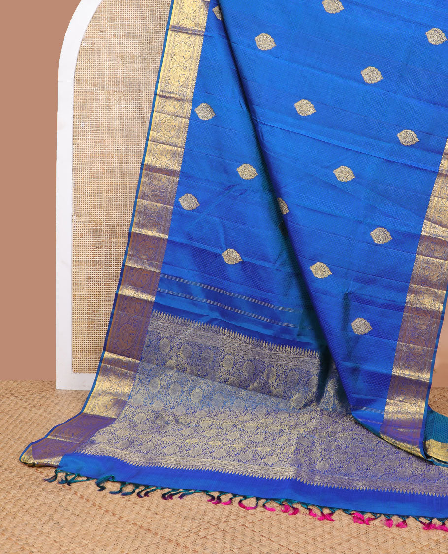 Blue jaal design silk saree with self intrcate zari design border & floral jaal design pallu