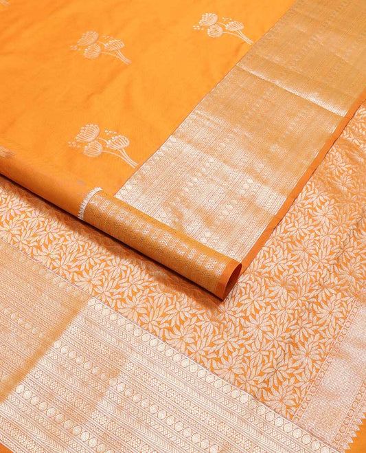 Orange floral design vasundhara elite silk saree with self border of intricate zari design & floral jaal design pallu