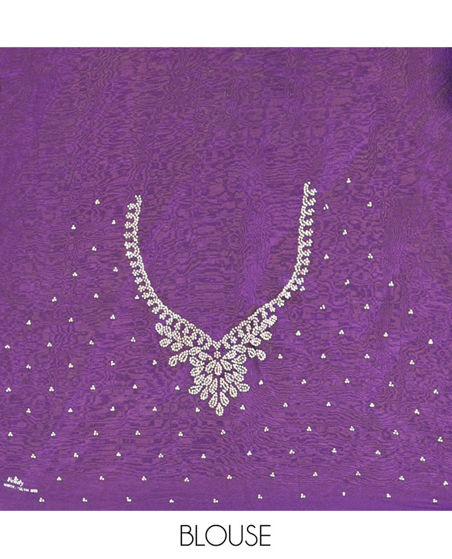 Blue Designer Saree, Gleamed up with Stone Struck On Its Body, Highlighted by Scallop Embroidered Border, and Paired with a Matching Embroidered Blouse