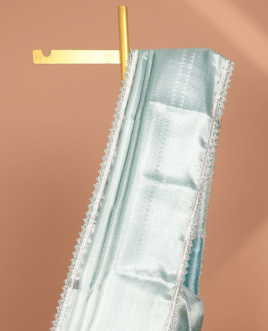 Light blue jacquard tissue saree with self zari design border & intricate zari design pallu