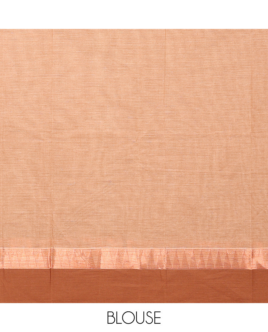 Sandal leaf buttas kanchi cotton saree, contrast zari border, and pallu of floral design