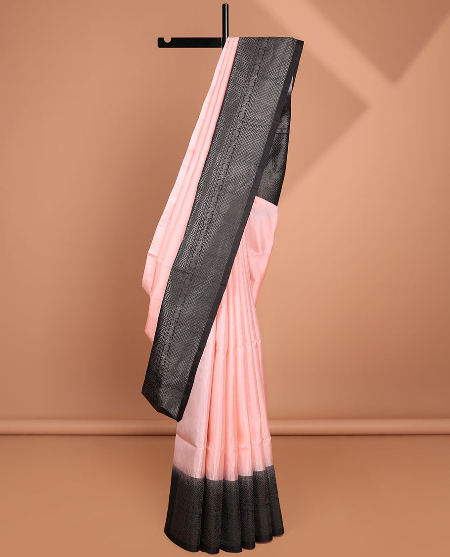 Pink Mayur soft silk saree with contrast zari design border & argyle pattern pallu