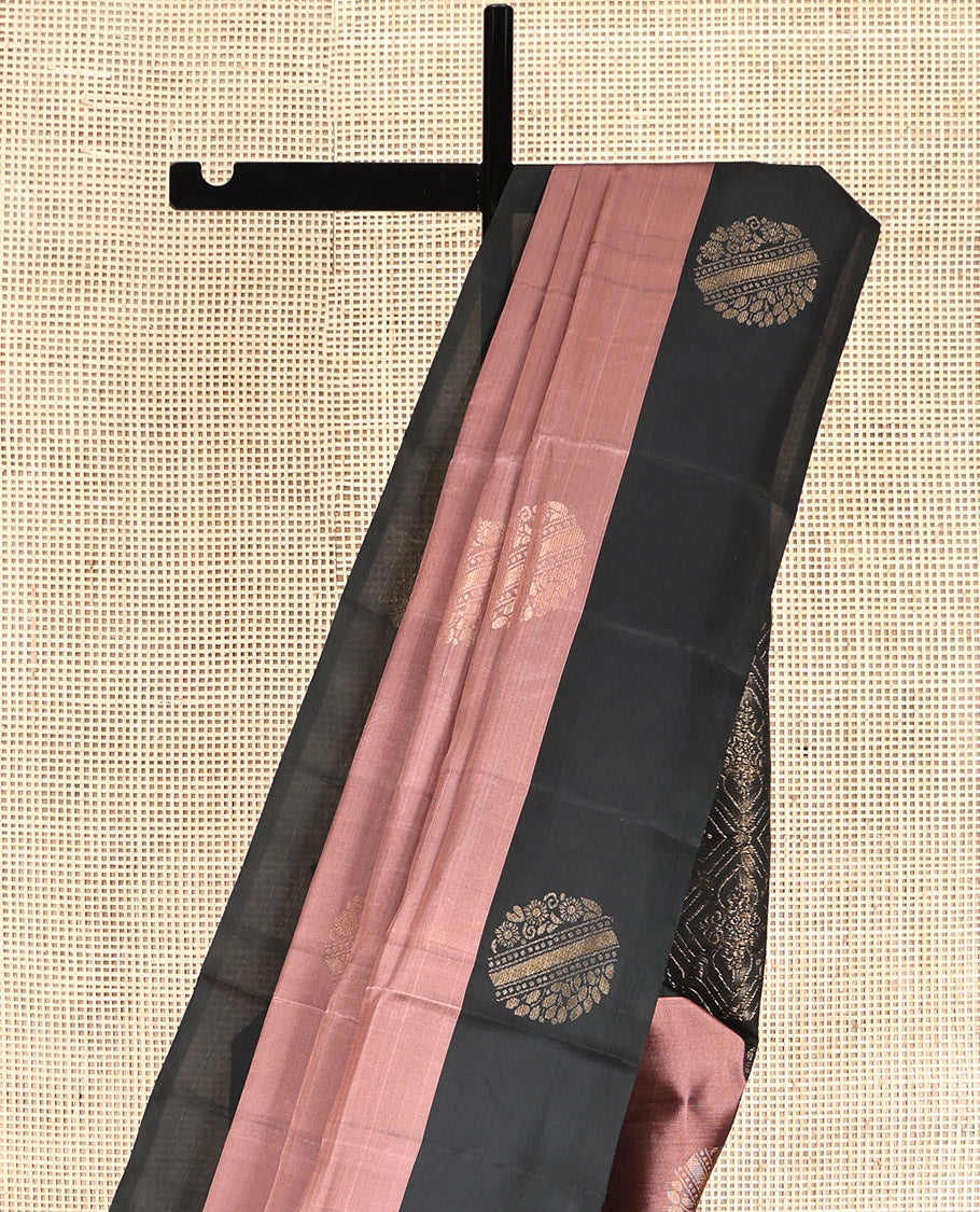 Pink Mayuri Lite Silk Mix Saree, Accentuated with Zari Buttas, Complemented by Contrast Round Buttas Border, Grand Jaal Pallu, and Contrast Blouse