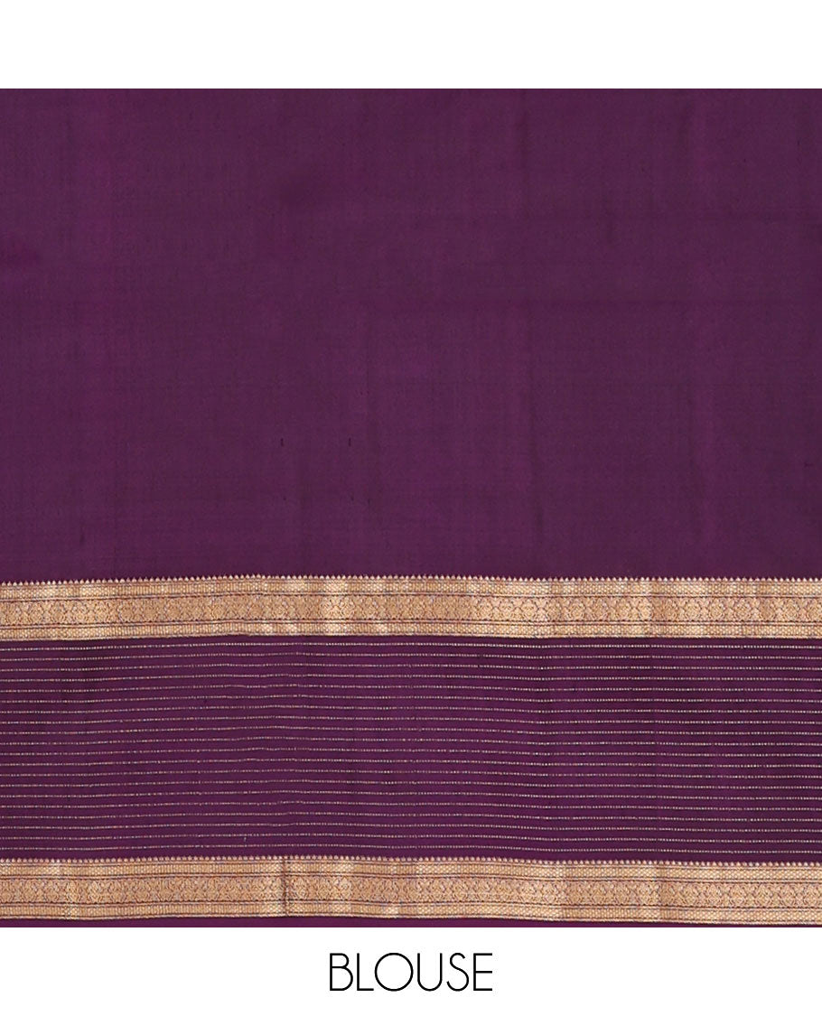Blue zari buttas soft silk saree, contrast border of thilakam,jada nagam,mayil kann, zari checked & mayil designs & geometric patterned pallu