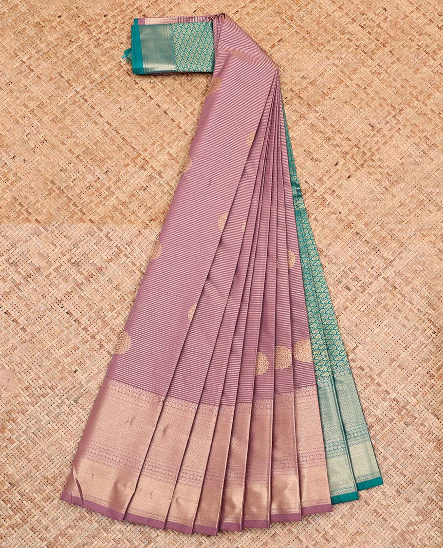 Rosewood Pink Budget Silk Saree, Graced with Zari Buttas and Stripes All Over Its Body, Highlighted by Traditional Zari Designs Woven Border, Grand Jaal Pallu and Paired with a Contrast Blouse