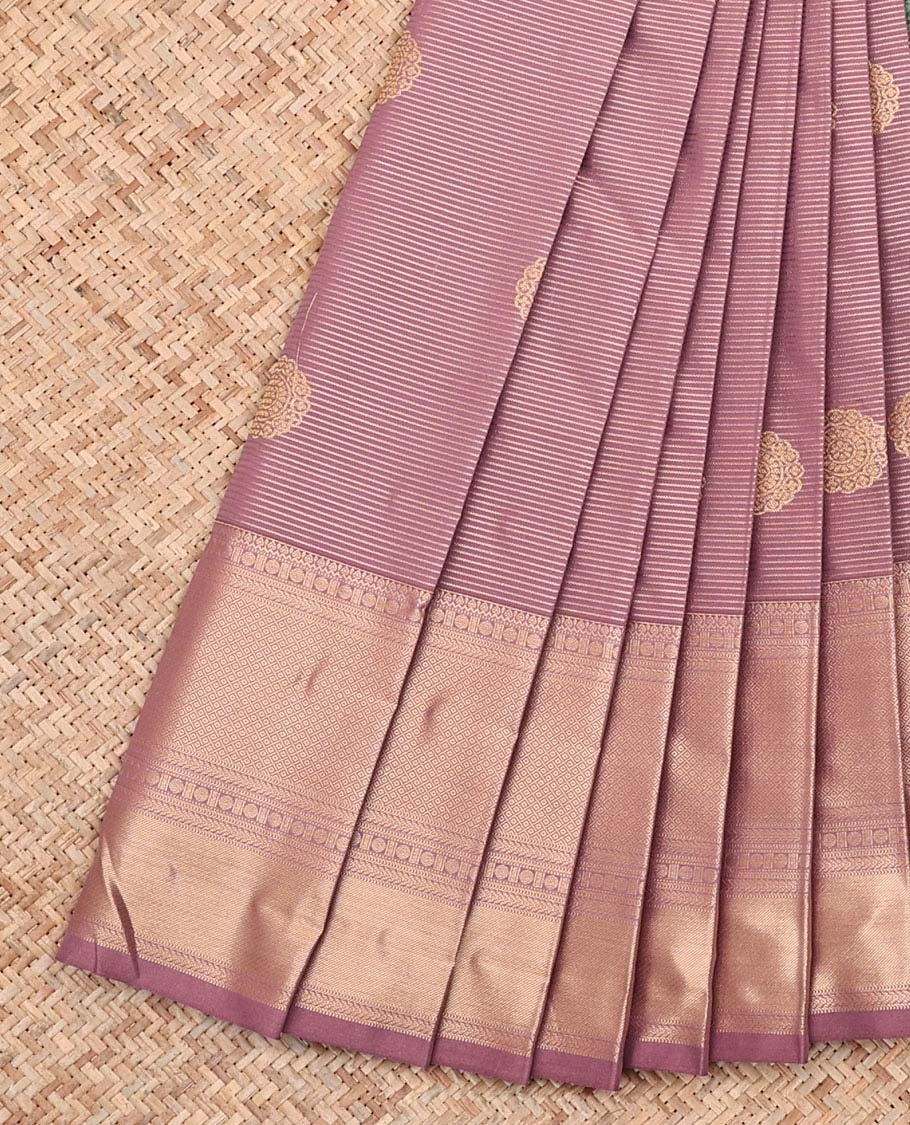 Rosewood Pink Budget Silk Saree, Graced with Zari Buttas and Stripes All Over Its Body, Highlighted by Traditional Zari Designs Woven Border, Grand Jaal Pallu and Paired with a Contrast Blouse