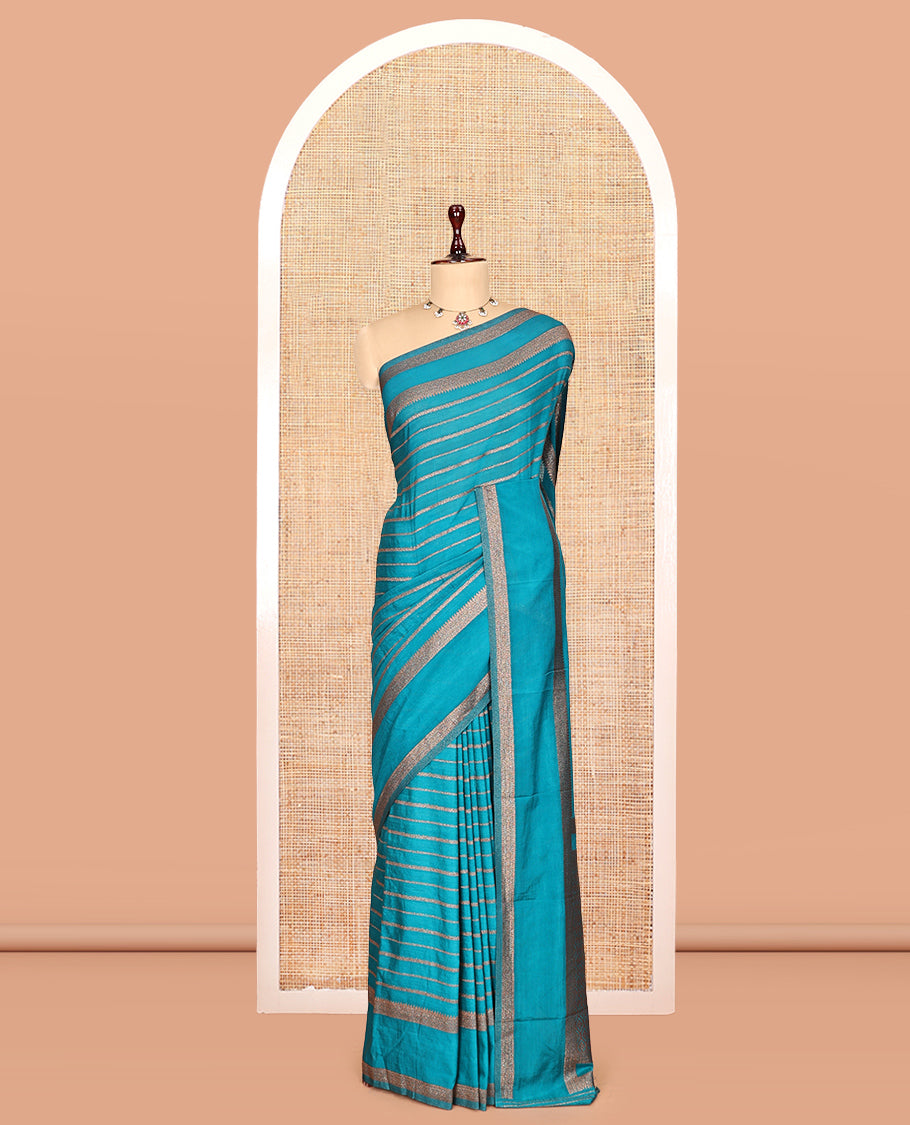 Peacock Blue Fancy Crepe Saree