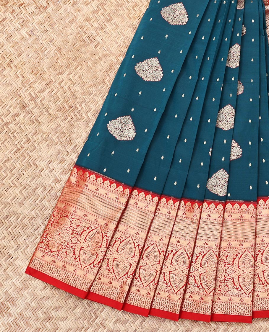 Blue Budget Silk Saree, Crafted with Zari Buttas, Complemented by a Contrast Traditional Zari Border, Jaal Pallu, and a Contrast Blouse