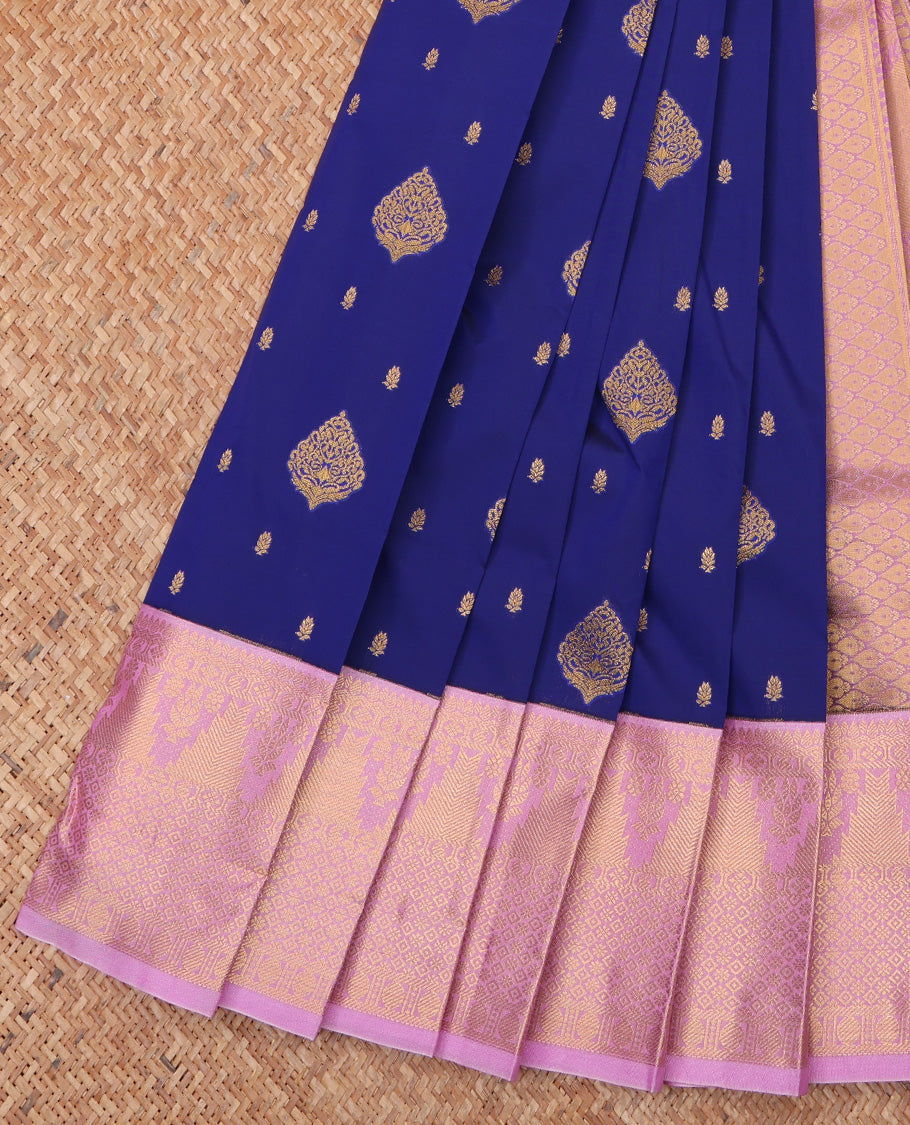Blue Budget Silk Saree, Elevated with Zari Buttas All Over Its Body, Complemented by Contrast Traditional Zari Designs Woven Border, Grand Jaal Pallu and Paired with a Contrast Blouse