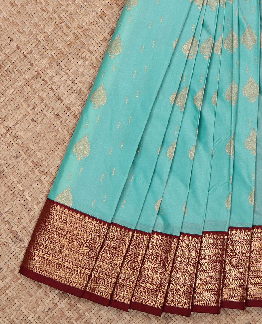 Blue Budget Silk Saree, Beautified with Zari Buttas All Over Its Body, Complemented by a Contrast Traditional Zari Design Border, Intricately Designed Pallu, and Paired with a Contrast Blouse