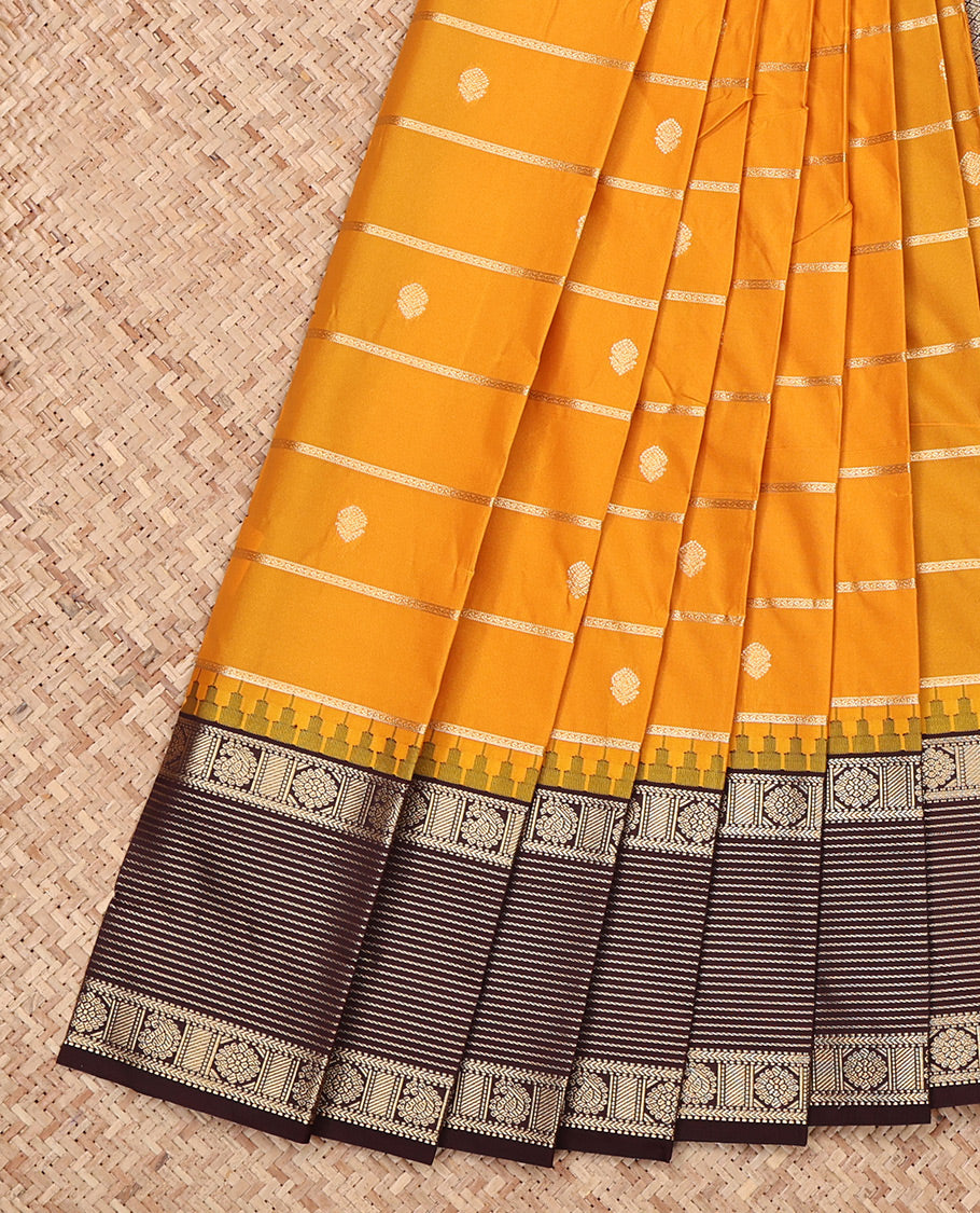 Orange Budget Silk Saree, Enriched with Zari Buttas and Stripes, Complemented by a Contrast Traditional Zari Border, Grand Pallu, and a Contrast Blouse