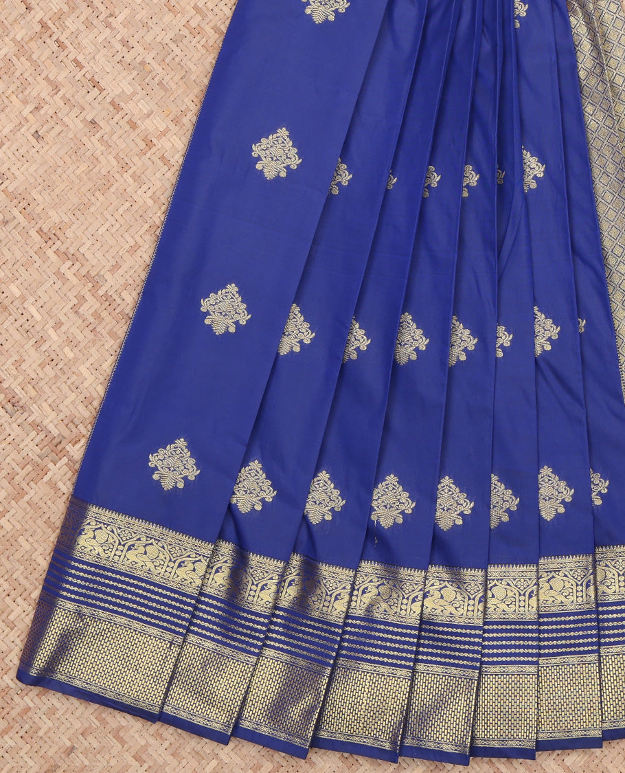Blue Highlighted Zari Buttas Budget Silk Saree
