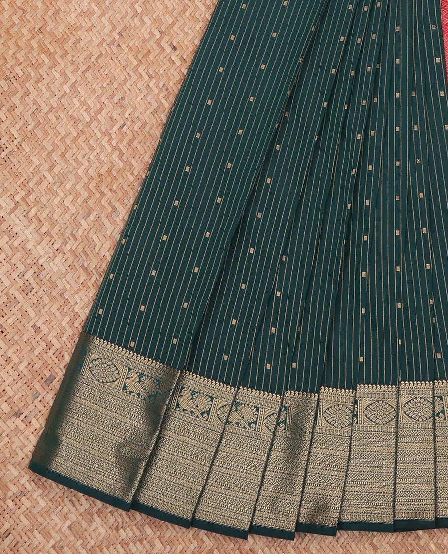 Deep Blue Budget Silk Saree, Charming Accented with Buttas and Stripes All Over Its Body, Highlighted by Traditional Zari Designs Woven Border, Contrast Grand Jaal Pallu, and Paired with a Contrast Blouse