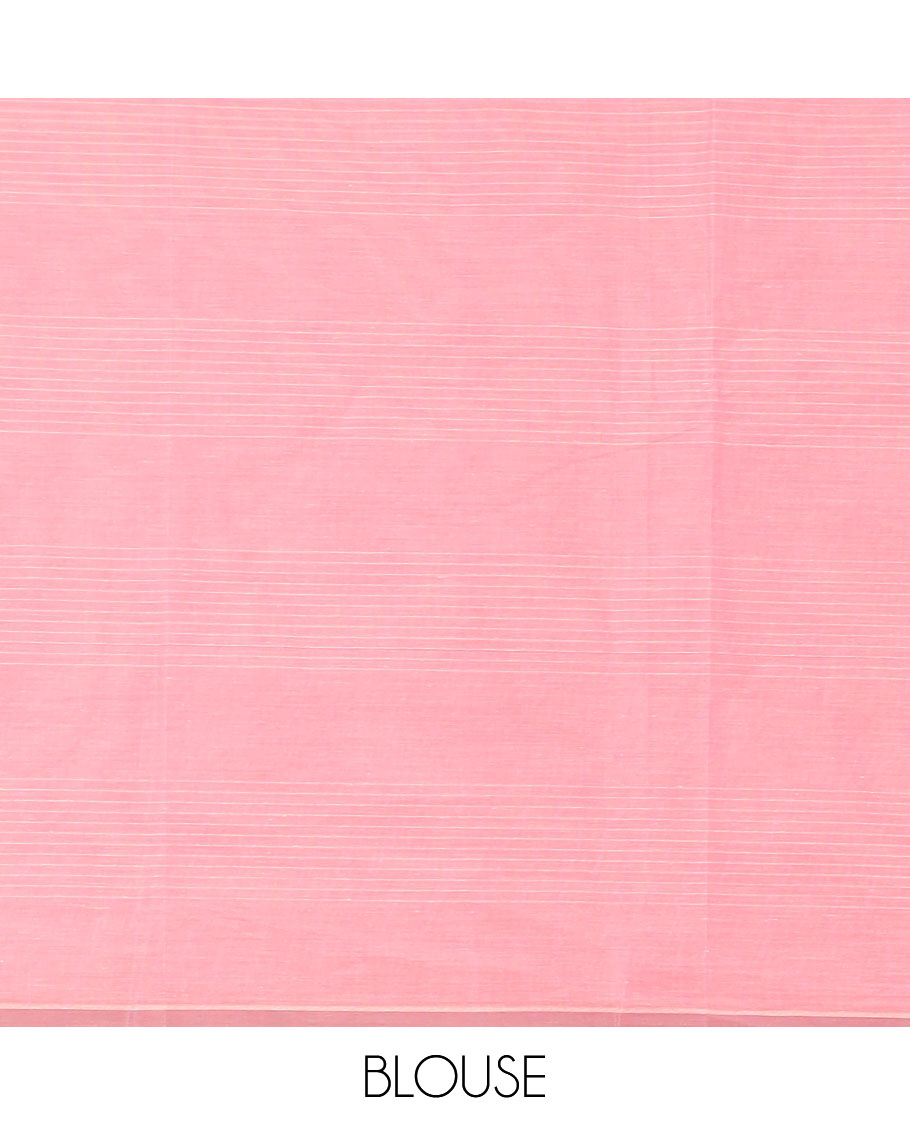Pink striped and circle motifs coimbatore cotton saree, contrast plain border and pallu of floral designs