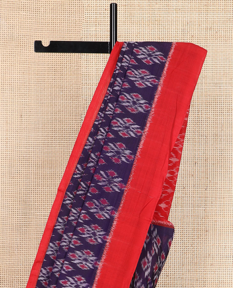 Blue unique motifs pochampally cotton saree, contrast plain border & diamond-patterned pallu