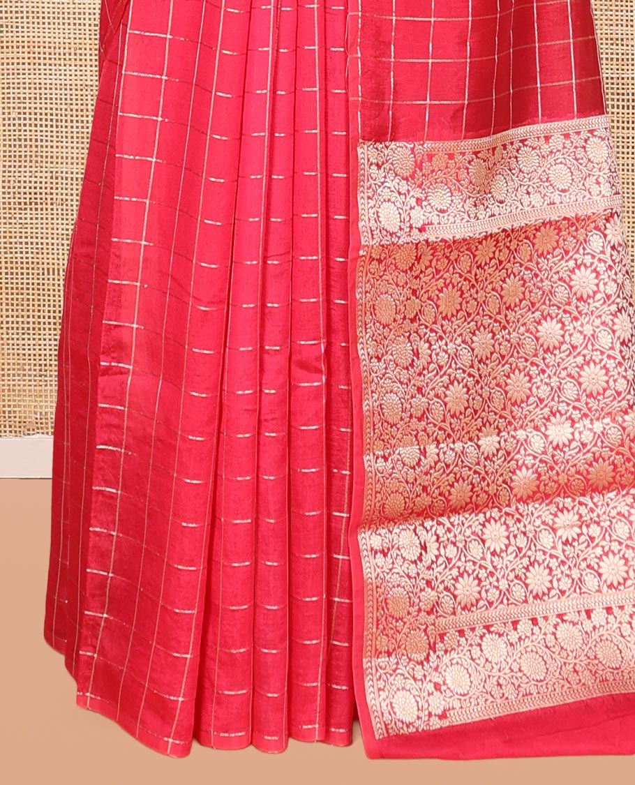 Borderless Pink Chanderi Cotton Saree, Grand Intricately Designed Pallu, and a Matching Blouse