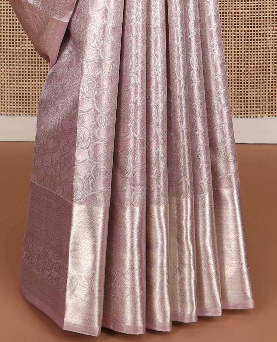 Lavender design kancheepuram tissue silk saree with self border of intricate zari design & geometric design pallu