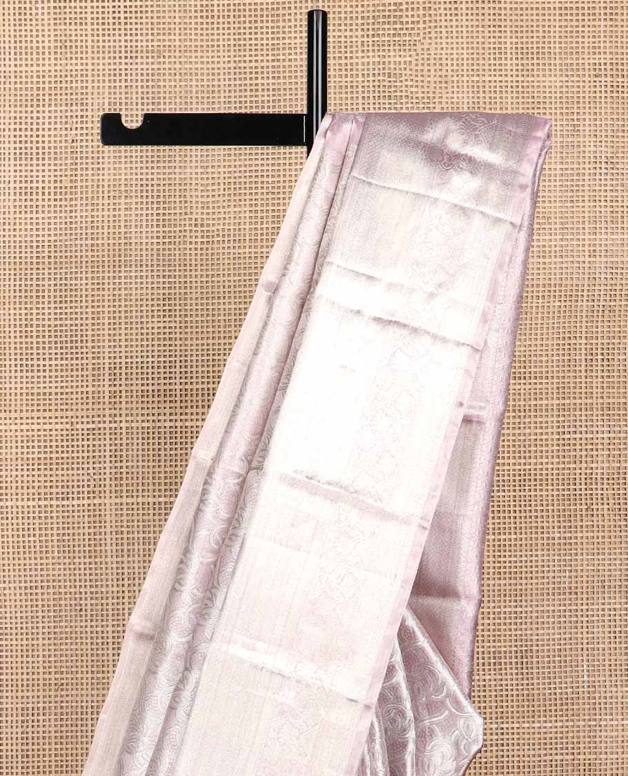 Lavender design kancheepuram tissue silk saree with self border of intricate zari design & geometric design pallu