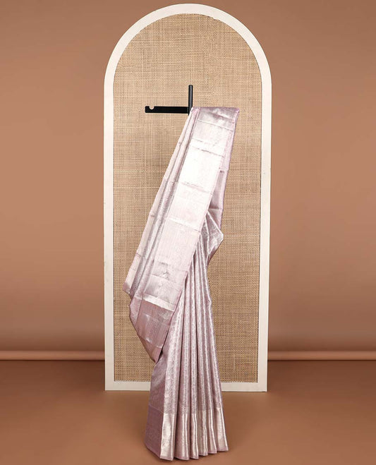 Lavender design kancheepuram tissue silk saree with self border of intricate zari design & geometric design pallu