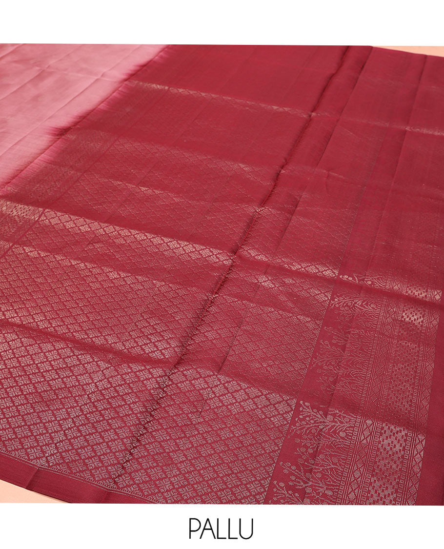 Pink Mayuri Soft Silk Saree, Embellished with Buttas and Floral Design on Its Body, Complemented by Contrast Border of Geometric Designs, Pallu Features Jaal Designs, and Paired with a Matching Blouse