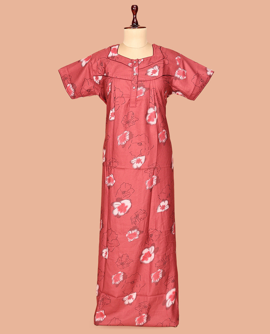 Dark Pink Cotton-Blended Nighty