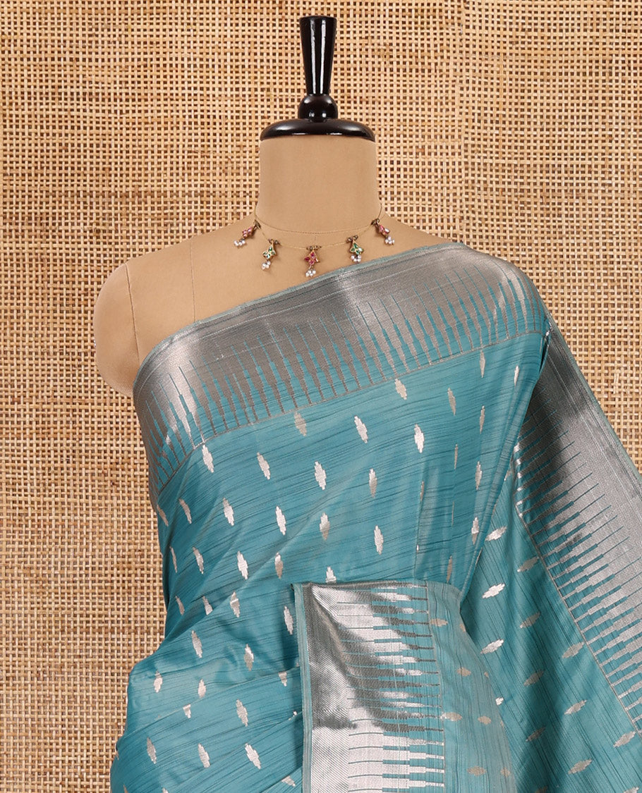 Rama zari buttas woven Luxury soft silk saree, temple zari border, contrast pallu of intricate zari designs, and zari design blouse