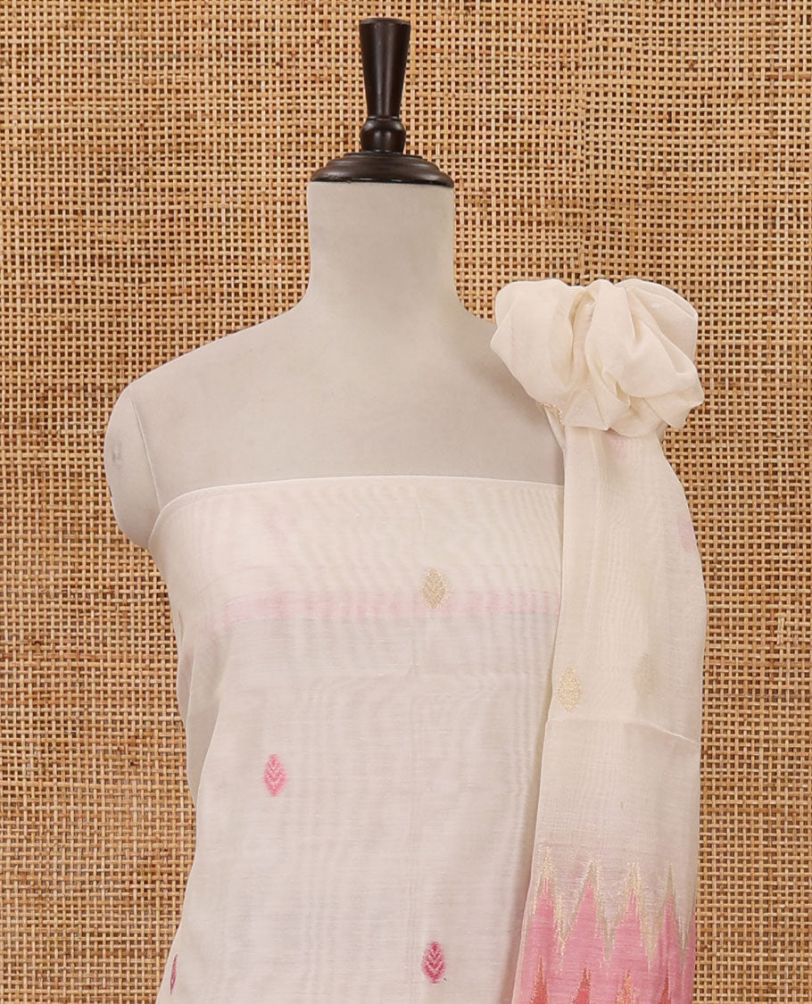 Pink material chudidar set,meena butta & ombre zig-zag print mul chanderi top,plain bottom & mul chanderi dupatta of meena butta & ombre zig-zag print