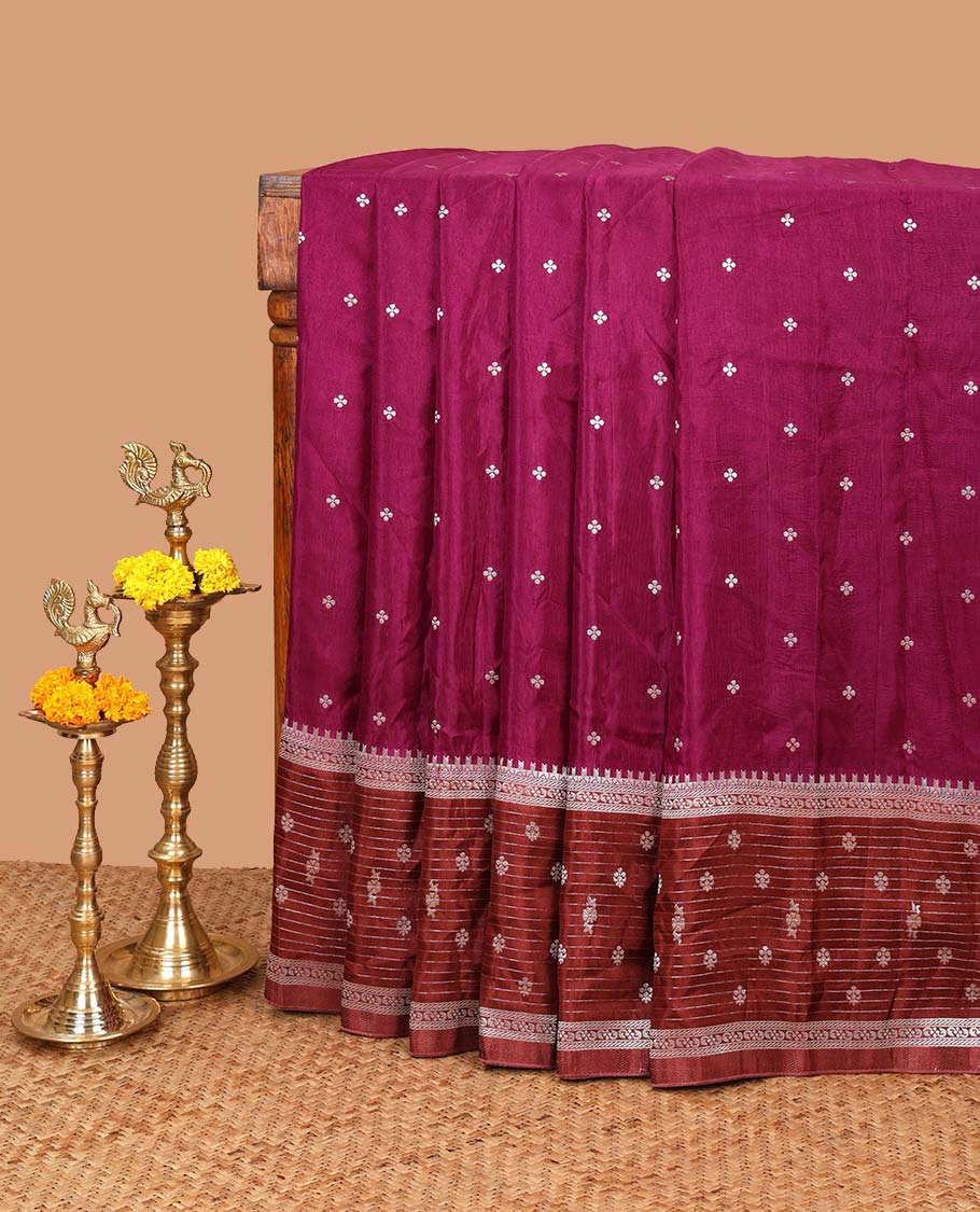 Purple zari dola silk saree with banaras border & rich pallu along with plain blouse