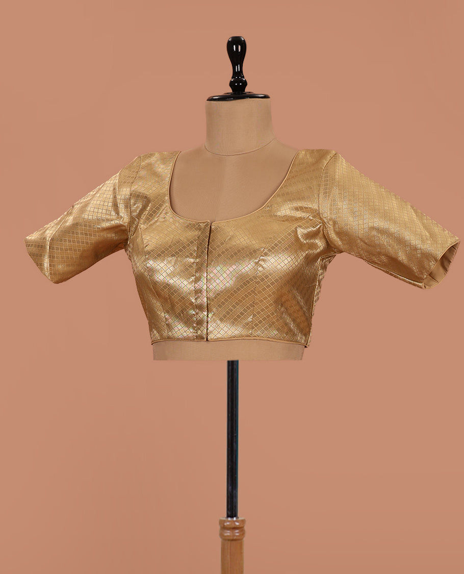 Gold jaal front-back round neck elbow-sleeve readymade blouse