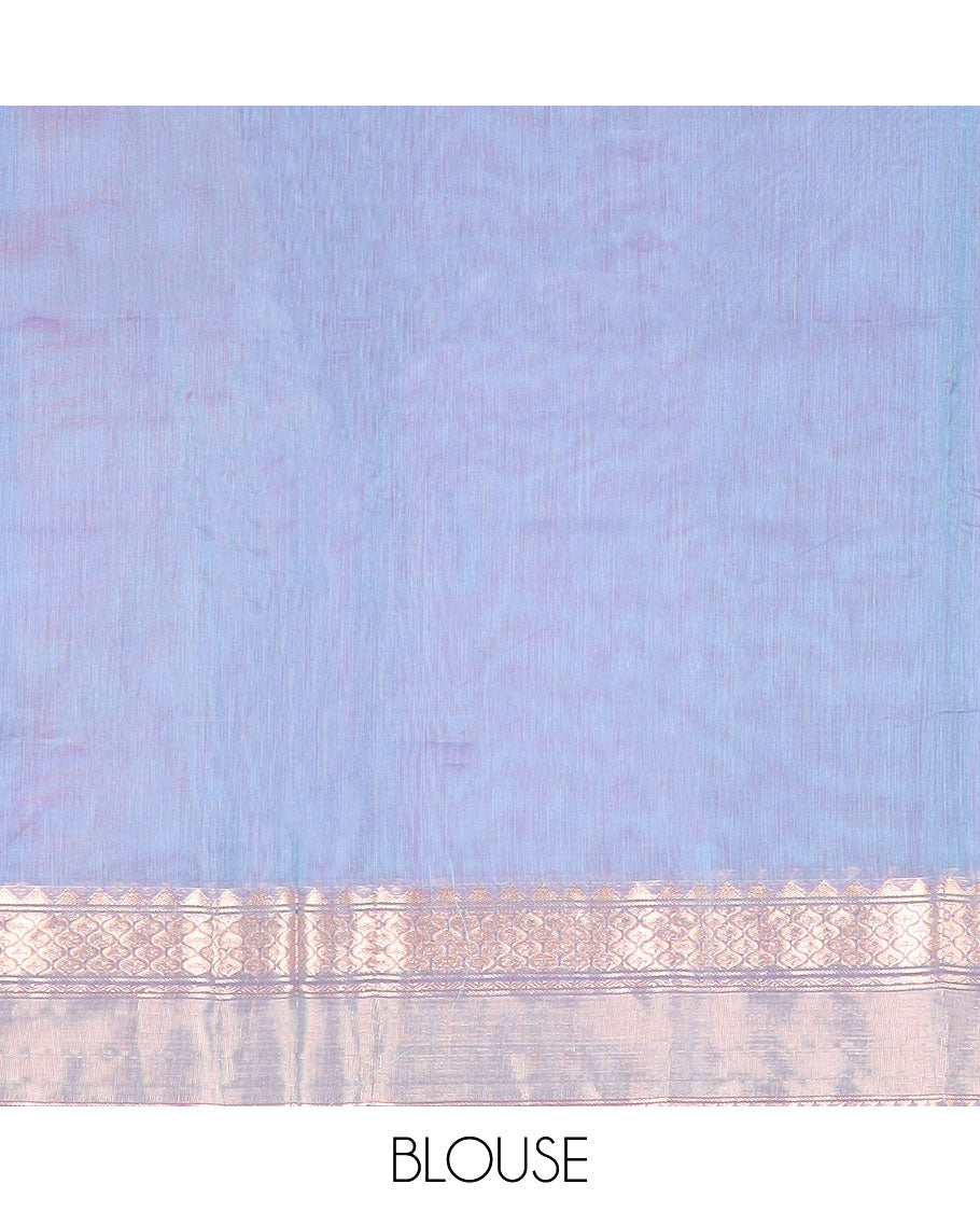 Light blue motifs silk cotton saree with contrast zari design border & floral design pallu