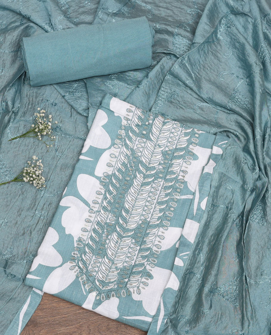 Blue Cotton Abstract Print Material Chudidar Set