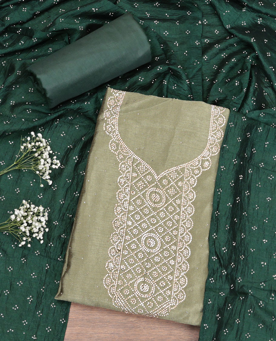 Green Vichitra Silk Material Chudidar Set