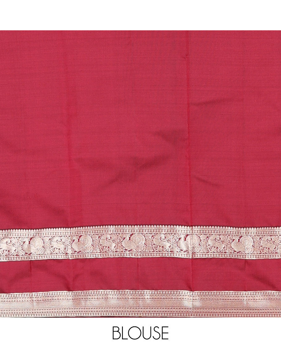 Maroon buttas Vasundhara elite silksaree, jaal pallu & border of thilakam,banaras,paisa,rettai neli,mayil kann,mayil & yaali
