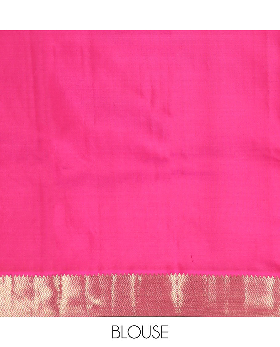 Maroon zari buttas silk saree, contrast rekku & vanki zari border & pallu of jaal designs