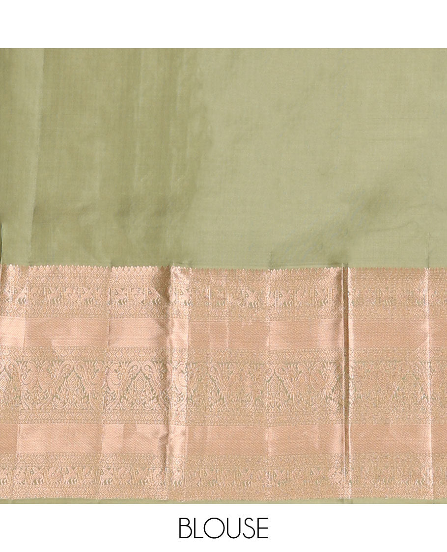 Green floral jaal jacquard wedding silk saree, intricately accentuated pallu & border of thilakam,neli,mayil,annam & kuthirai designs