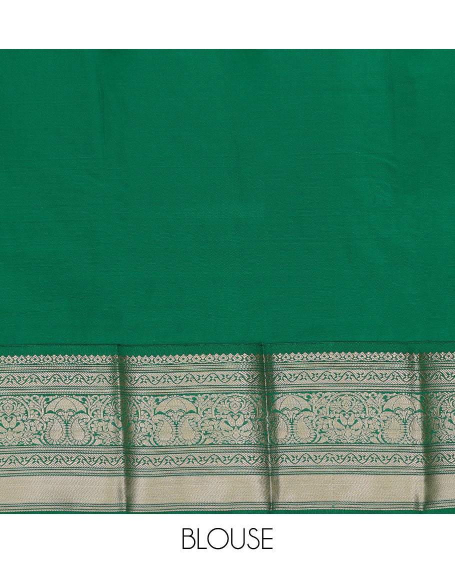 Pista green art silk pavadai set, zari design with contrast traditional zari bordered skirt and a contrast zari design blouse