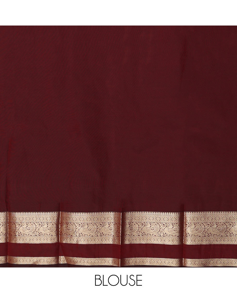 Yellow Budget Silk Saree Spotlighted with Zari Buttas, Featuring a Contrast Traditional Zari-Design Rettai Pettu Border, Zari Elevated Contrast Jaal Pallu, and a Contrast Blouse