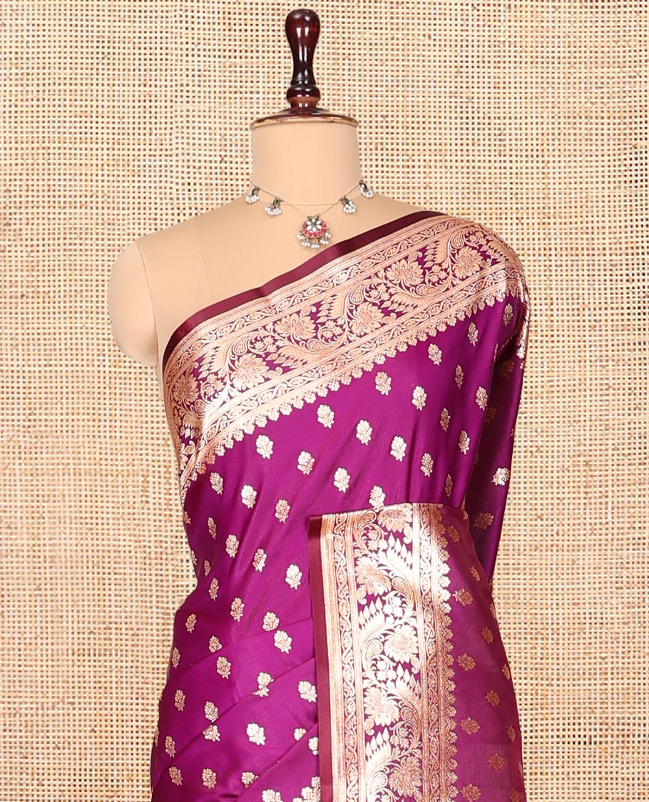 Purple Banarasi Nylon Saree, Enriched with Buttas, a Floral Creeper Zari Border, Intricate Pallu, and a Matching Blouse