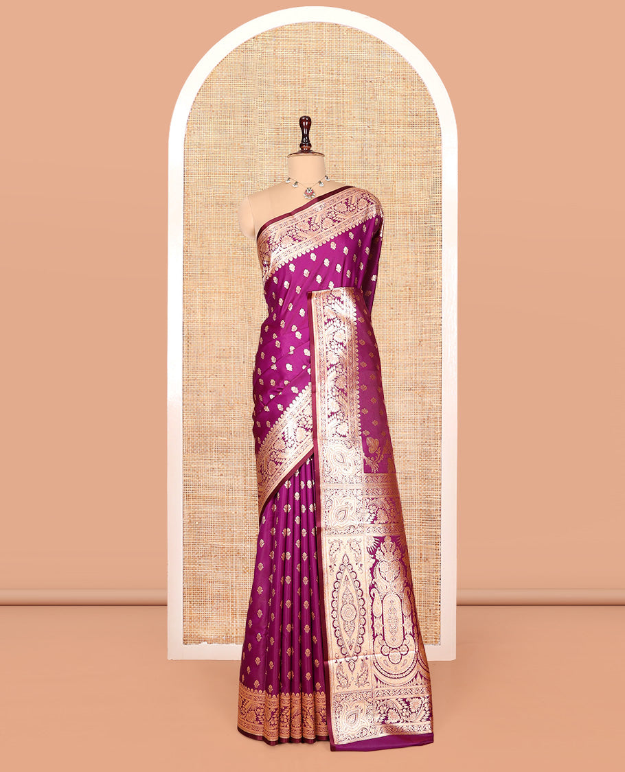 Purple Banarasi Nylon Saree, Enriched with Buttas, a Floral Creeper Zari Border, Intricate Pallu, and a Matching Blouse
